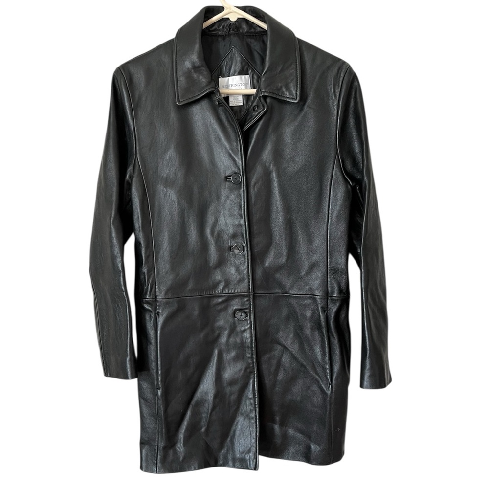 Worthington Leather Jacket Womens Medium Black 100% Lambskin 3 Button